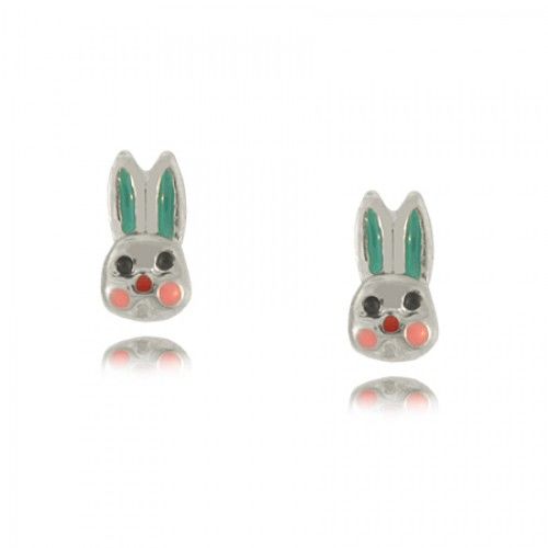 Children'S Rabbit Earrings in Sterling Silver Earrings Enamel - 5/16