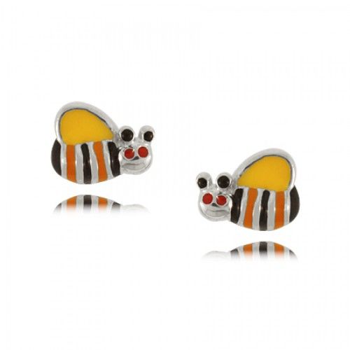 Child'S Bee Earrings with Colored Enamel in Sterling Silver