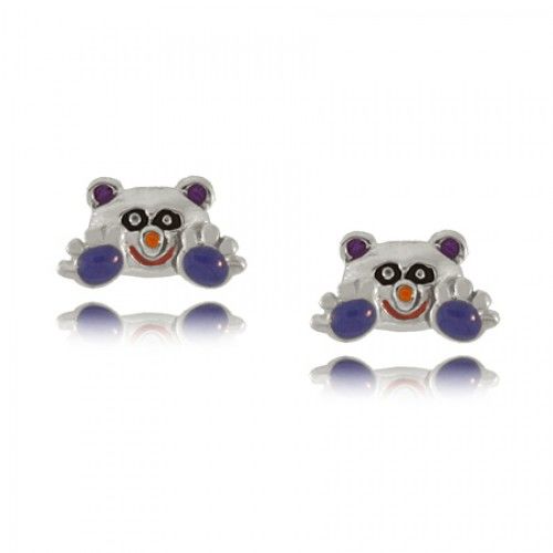 Girl & Baby Panda Earrings in Sterling Silver with Colored Enamel