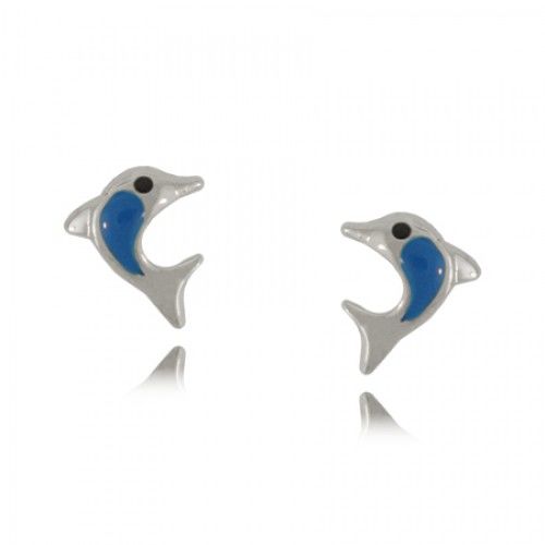 Dolphin Baby Earrings in Sterling Silver with Colored Enamel - Babies & Children