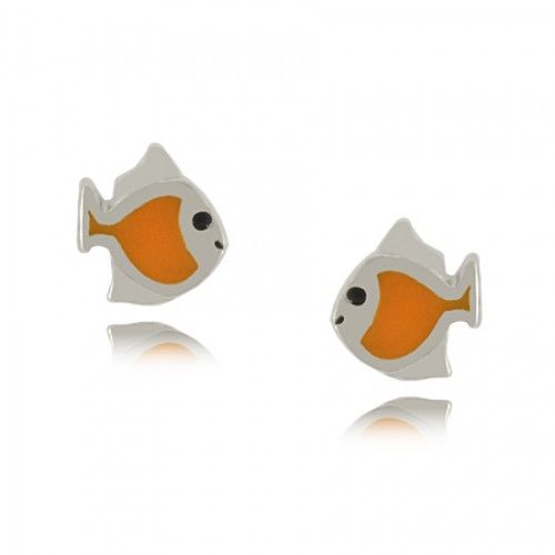 Goldfish Earrings in Sterling Silver with Enamel 5/16"" - Girls & Babies