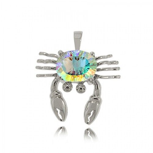 Crab Pendant in Sterling Silver with Sea Mist Topaz Gem