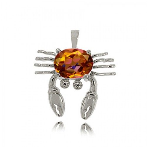 Twilight Topaz Crab Pendant in Polished Sterling Silver
