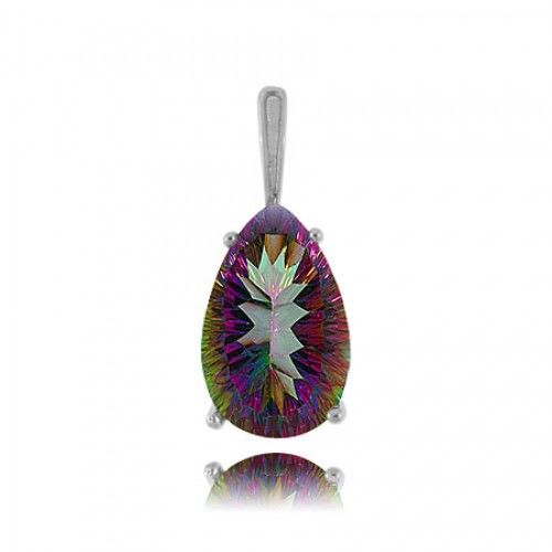 Mystic Fire Topaz Pendant Sterling Silver Radiant Pear