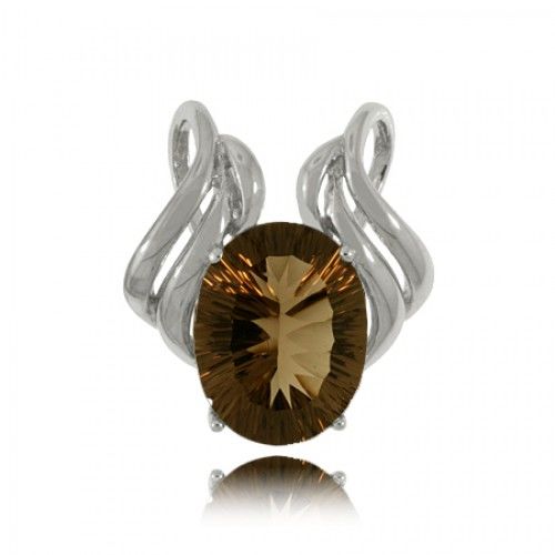 Oval Smokey Quartz Pendant Slide Sterling Silver - New