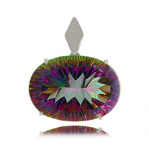 Large Mystic Fire Topaz Pendant Sterling Silver Radiant