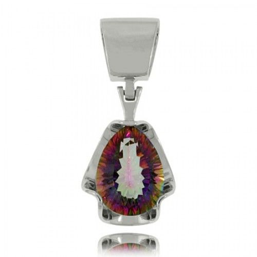 Mystic Fire Topaz Pendant Sterling Silver Teardrop Gem