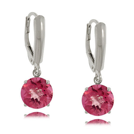 Round Pink Topaz Earrings Sterling Silver Dangles - New