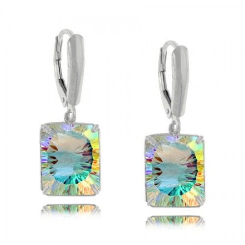Sea Mist Topaz Earrings Rectangle Cut Sterling Silver