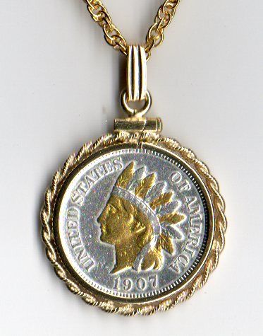 2-Toned Gold & Silver Old U.S. Indian penny Necklace