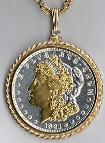 Gorgeous 2-Toned Gold & Silver Old U.S. Silver dollar Necklace