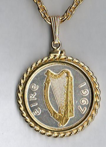Gorgeous  2-Toned Gold & Silver Irish Harp - coin  - Necklace