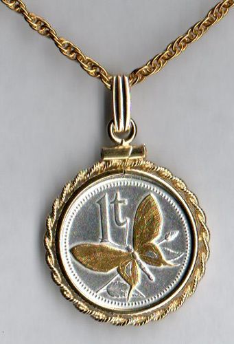 Gorgeous 2-Toned Gold & Silver New Guinea  Butterfly  Coin - Necklace