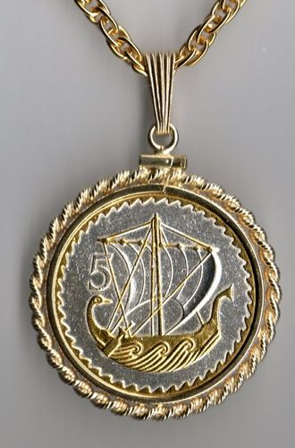 Gorgeous 2-Toned Gold & Silver Cyprus Viking ship ,  Coin Necklaces