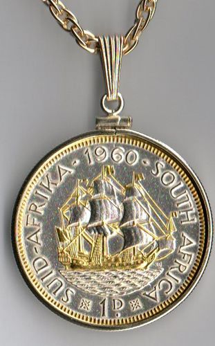 Gorgeous 2-Toned Gold & Silver So. African Sailing ship,  Coin Necklaces
