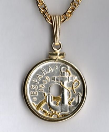 Gorgeous 2-Toned Gold & Silver Spanish Anchor & Ships wheel ,  Coin Necklaces