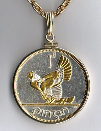 Gorgeous 2-Toned Gold & Silver Irish Chicken with chicks,  Coin Necklaces