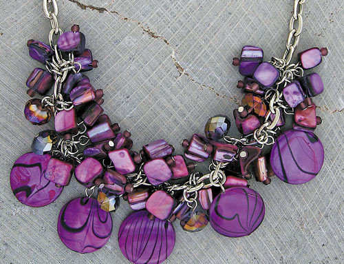 Shell & Disc Necklace Purple Case Pack 4