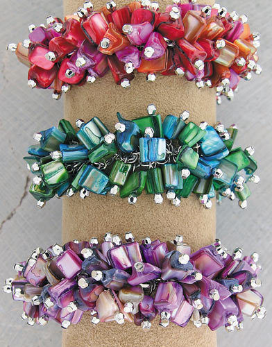 Shell Cluster Bracelet 3 Colors Case Pack 4