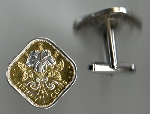 Unique 2-Toned Silver & Gold  Bahamas  Hibiscus,  Coin Cufflinks