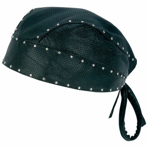 Diamond Plate&trade; Solid Genuine Leather Perforated Skull Cap with Chrome Studs
