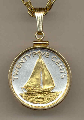 Gorgeous 2-Toned Gold on Silver Bahamas Sail boat,  Coin Necklaces