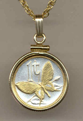Gorgeous 2-Toned Gold on Silver New Guinea  Butterfly,  Coin Necklaces