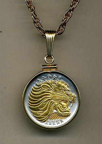 Gorgeous 2-Toned Gold on Silver Ethiopia  Lion, Nickel size  Coin Necklaces