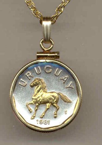 Gorgeous 2-Toned Gold on Silver Uruguay  Horse,  Coin Necklaces