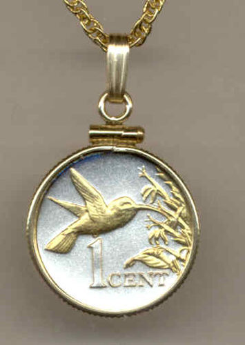 Gorgeous 2-Toned Gold on Silver  Trinidad & Tobago Hummingbird ,  Coin Necklaces
