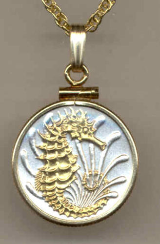 Gorgeous 2-Toned Gold on Silver Singapore Seahorse,  Coin Necklaces