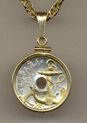 Gorgeous 2-Toned Gold on Silver Spanish Anchor & Ships wheel ,  Coin Necklaces
