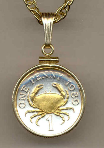 Gorgeous 2-Toned Gold on Silver Guernsey  Crab,  Coin Necklaces