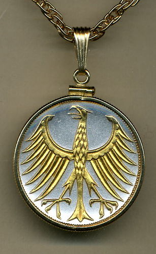 Gorgeous 2-Toned Gold on Silver German  5 mark Eagle,  Coin Necklaces