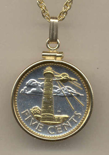 Gorgeous 2-Toned Gold on Silver Barbados Light house,  Coin Necklaces