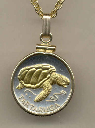 Gorgeous 2-Toned Gold on Silver  Cape Verde Sea Turtle,  Coin Necklaces
