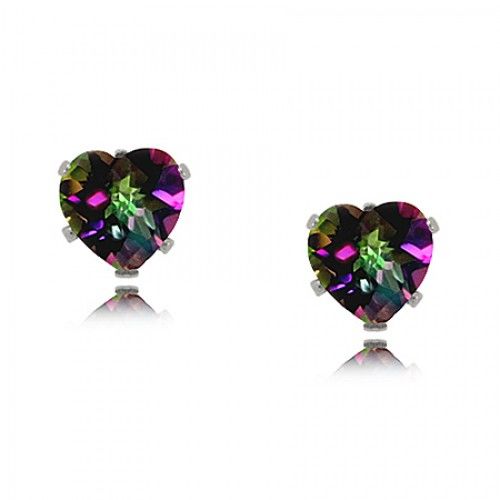 Heart Earrings Created Mystic Fire Topaz 925 Silver New