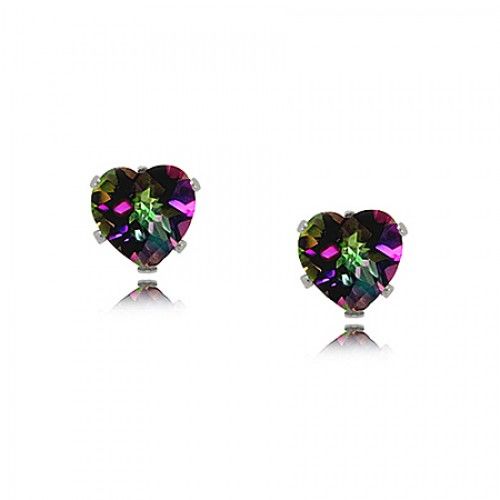 Created Mystic Fire Topaz Heart Stud Earrings Silver