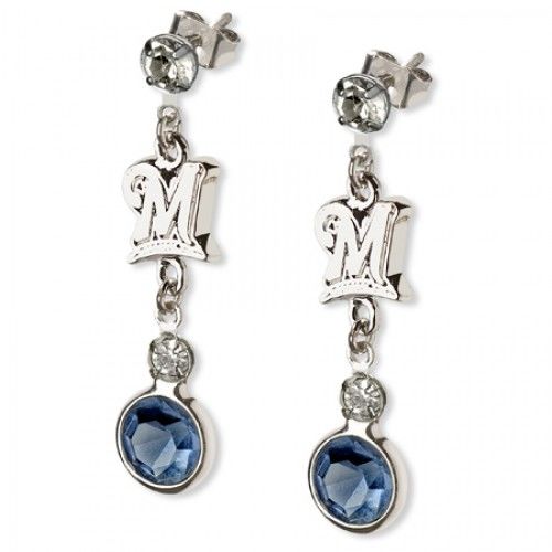Milwaukee Brewers Earrings Mlb Logo W/ Team Colors