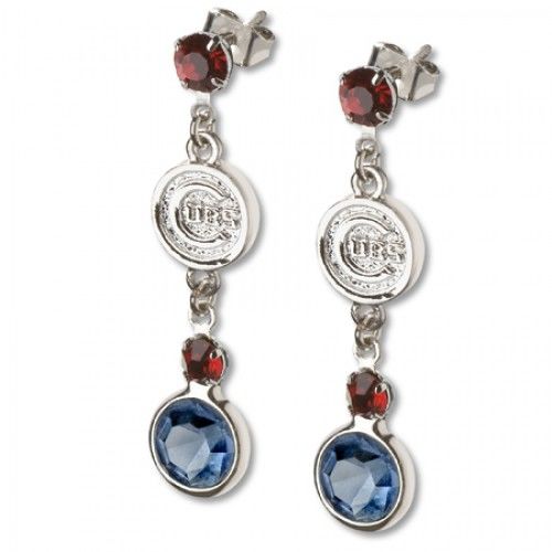 Chicago Cubs Earrings Mlb Logo W/ Team Colors