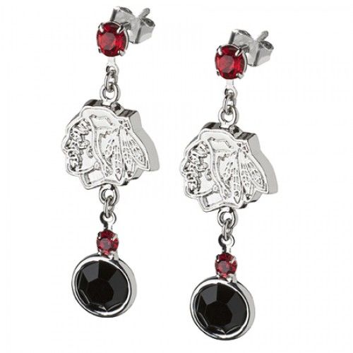 Chicago Blackhawks Earrings Nhl Logo W/ Team Colors