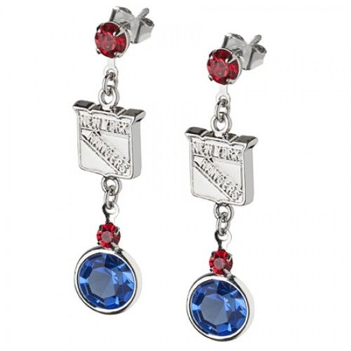 New York Rangers Earrings Nhl Logo W/ Team Colors
