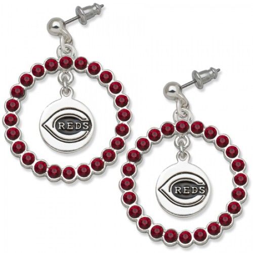 Cincinnati Reds Earrings - Red Crystals & Team Logo