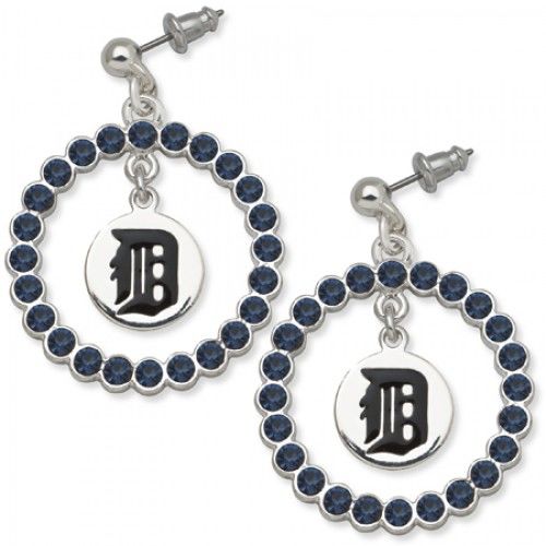 Detroit Tigers Earrings - Blue Crystals & Team Logo