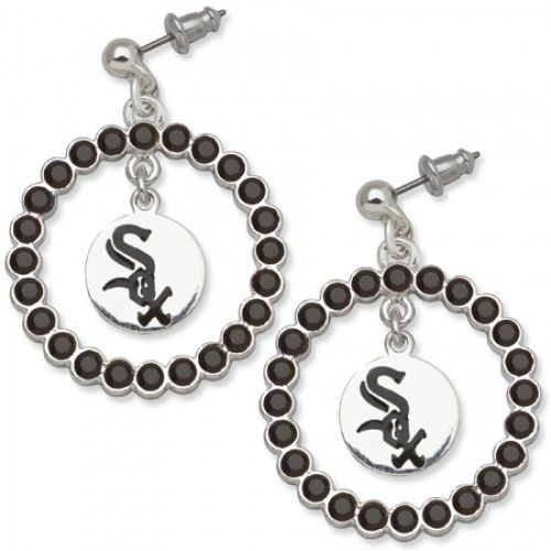 Chicago White Sox Earrings - Black Crystals & Team Logo