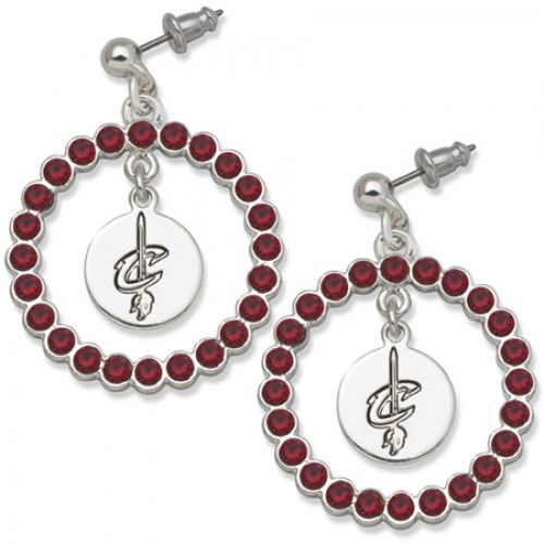 Cleveland Cavaliers Earrings - Red Crystals & Team Logo