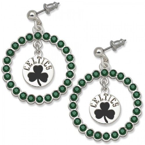 Boston Celtics Earrings - Green Crystals & Team Logo