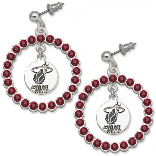 Miami Heat Earrings - Red Crystals & Team Logo