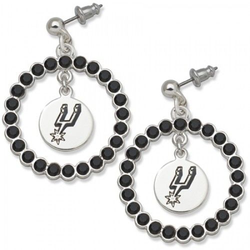 San Antonio Spurs Earrings - Black Crystals & Team Logo