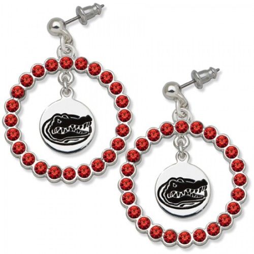 Univ of Florida Earrings - Red Crystals & Team Logo